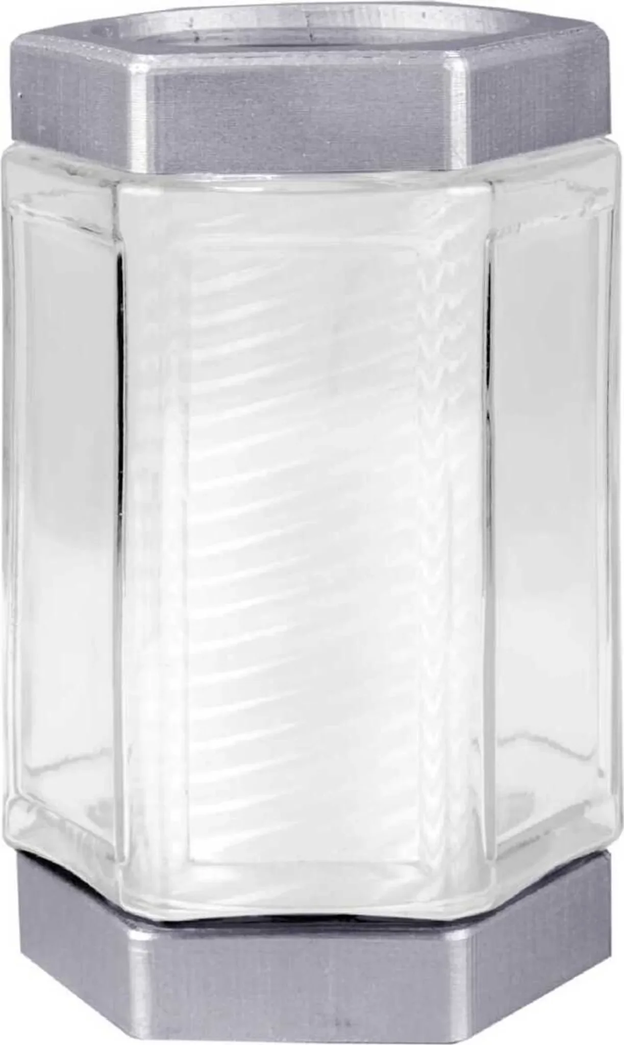 HS Candle Windlicht aus Glas – Silber, Ø 9,5 cm × 16 cm, inkl. Kerze